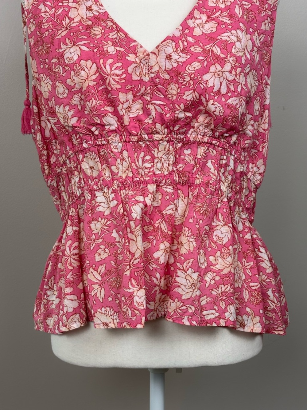 J Crew Top Womens Lg Pink White V-Neck Cotton Voile in Tossed Floral Blouse - Picture 4 of 13